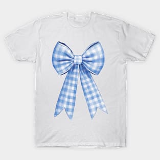 Watercolor Blue Checkered Ribbon Bow T-Shirt